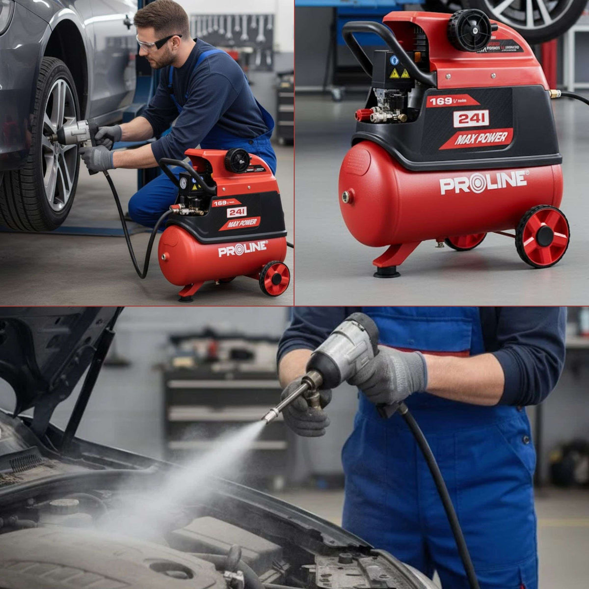 Compresor aer cu ulei 1500 W, 8 bar, 169 l/min, rezervor 24L PROLINE P200001