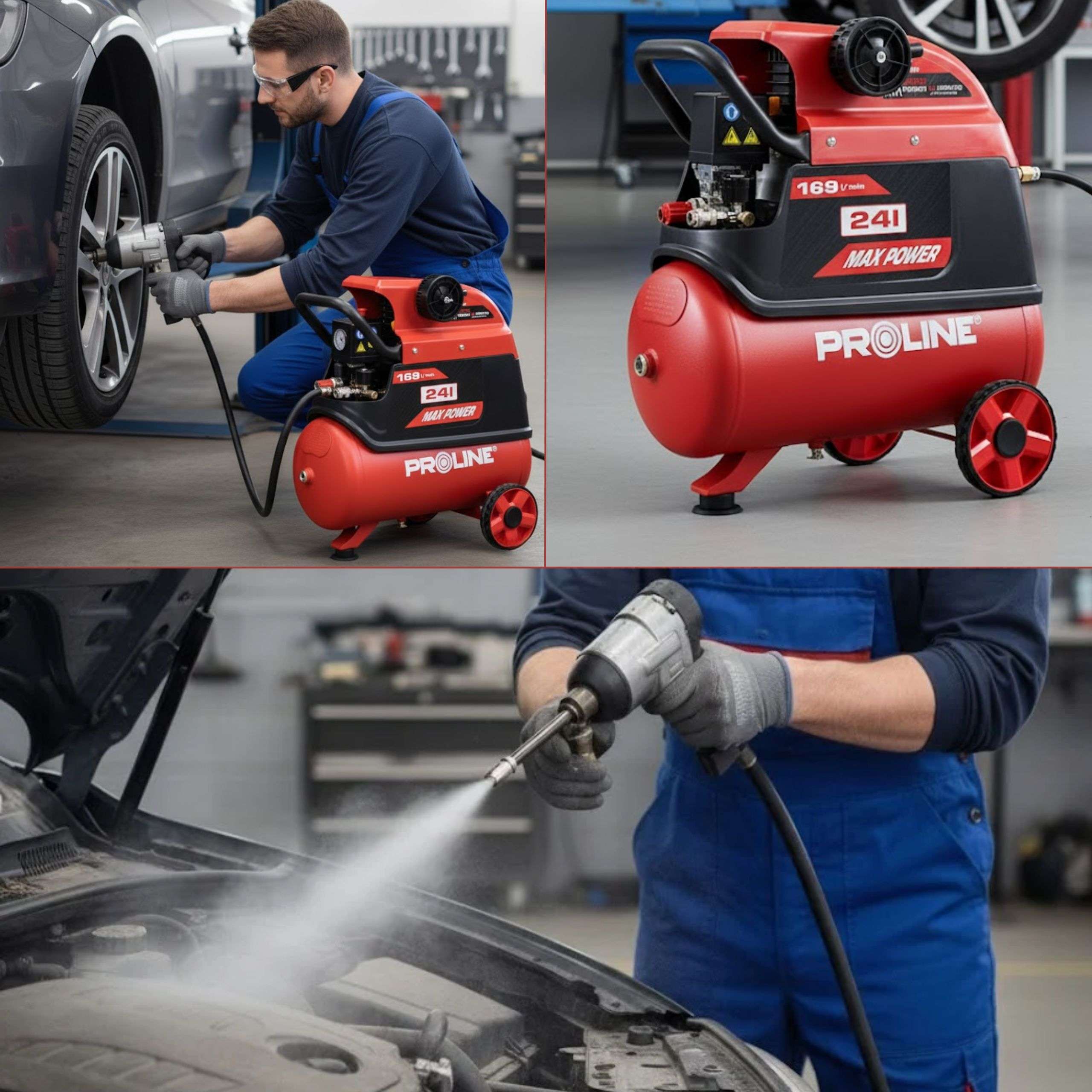 Compresor aer cu ulei 1500 W, 8 bar, 169 l/min, rezervor 24L PROLINE P200001