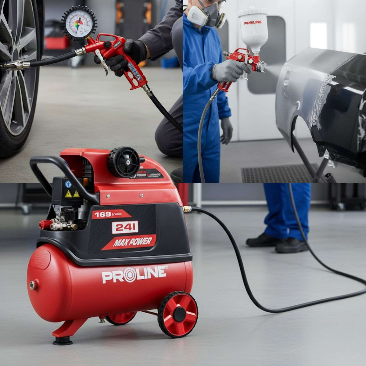 Compresor aer cu ulei 1500 W, 8 bar, 169 l/min, rezervor 24L PROLINE P200001