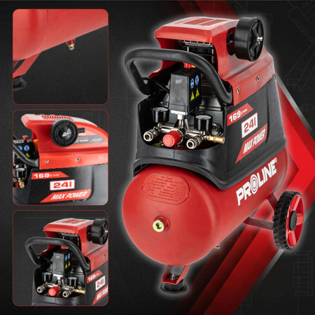 Compresor aer cu ulei 1500 W, 8 bar, 169 l/min, rezervor 24L PROLINE P200001