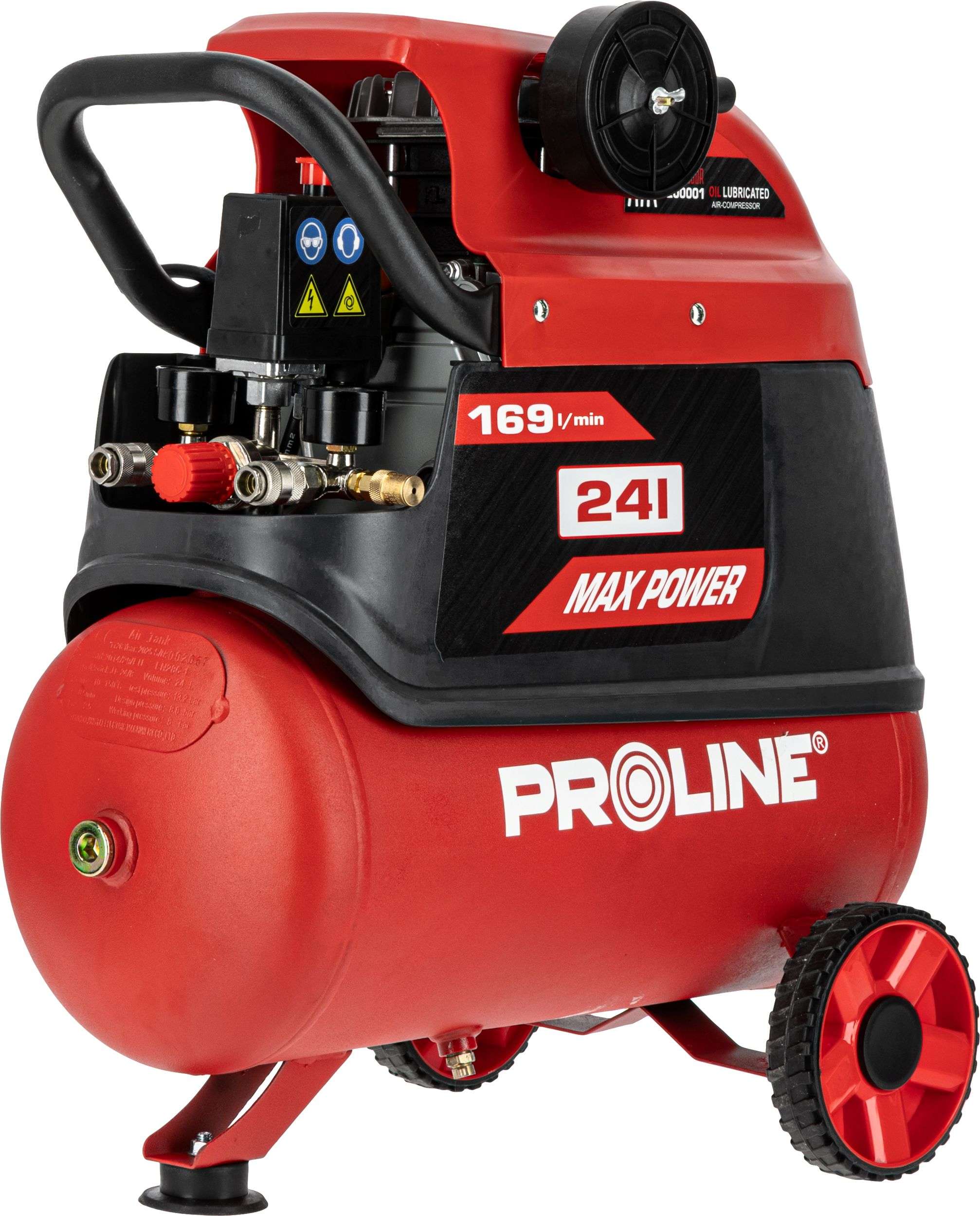 Compresor aer cu ulei 1500 W, 8 bar, 169 l/min, rezervor 24L PROLINE P200001