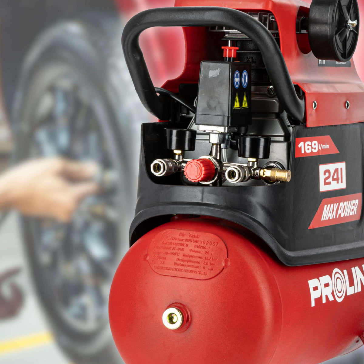 Compresor aer cu ulei 1500 W, 8 bar, 169 l/min, rezervor 24L PROLINE P200001