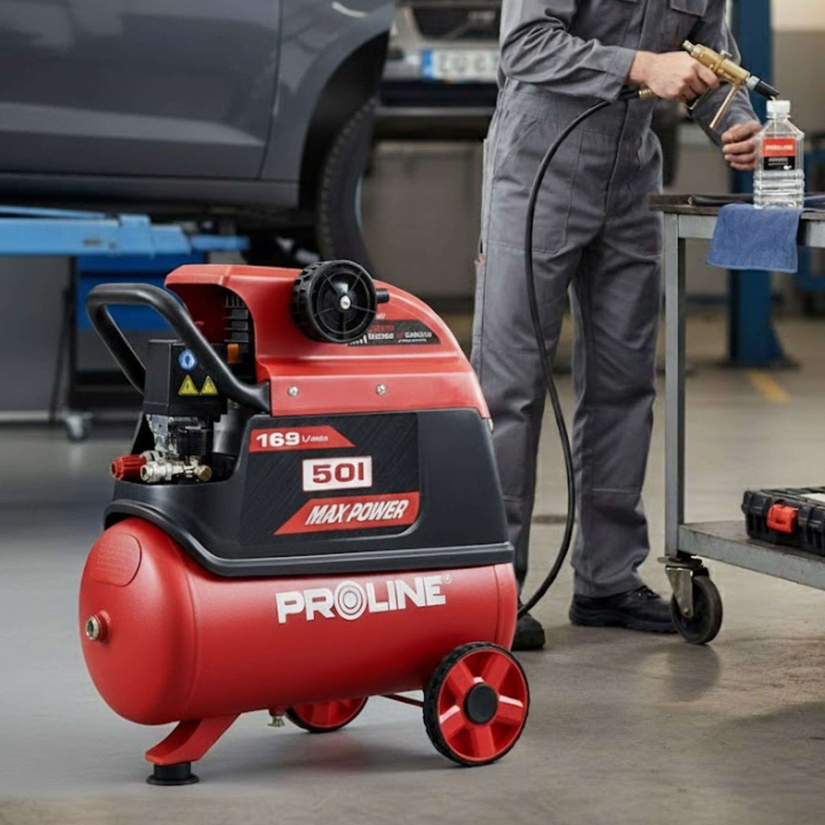 Compresor aer cu ulei, 50 L, 1500 W, 8 bar, 169 L/min, mobil PROLINE P200002