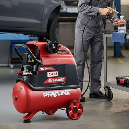 Compresor aer cu ulei, 50 L, 1500 W, 8 bar, 169 L/min, mobil PROLINE P200002