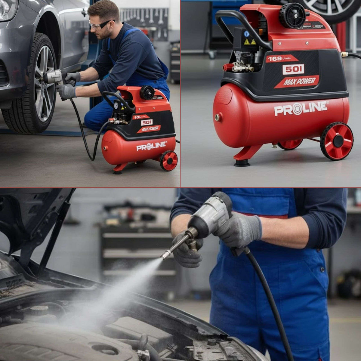 Compresor aer cu ulei, 50 L, 1500 W, 8 bar, 169 L/min, mobil PROLINE P200002