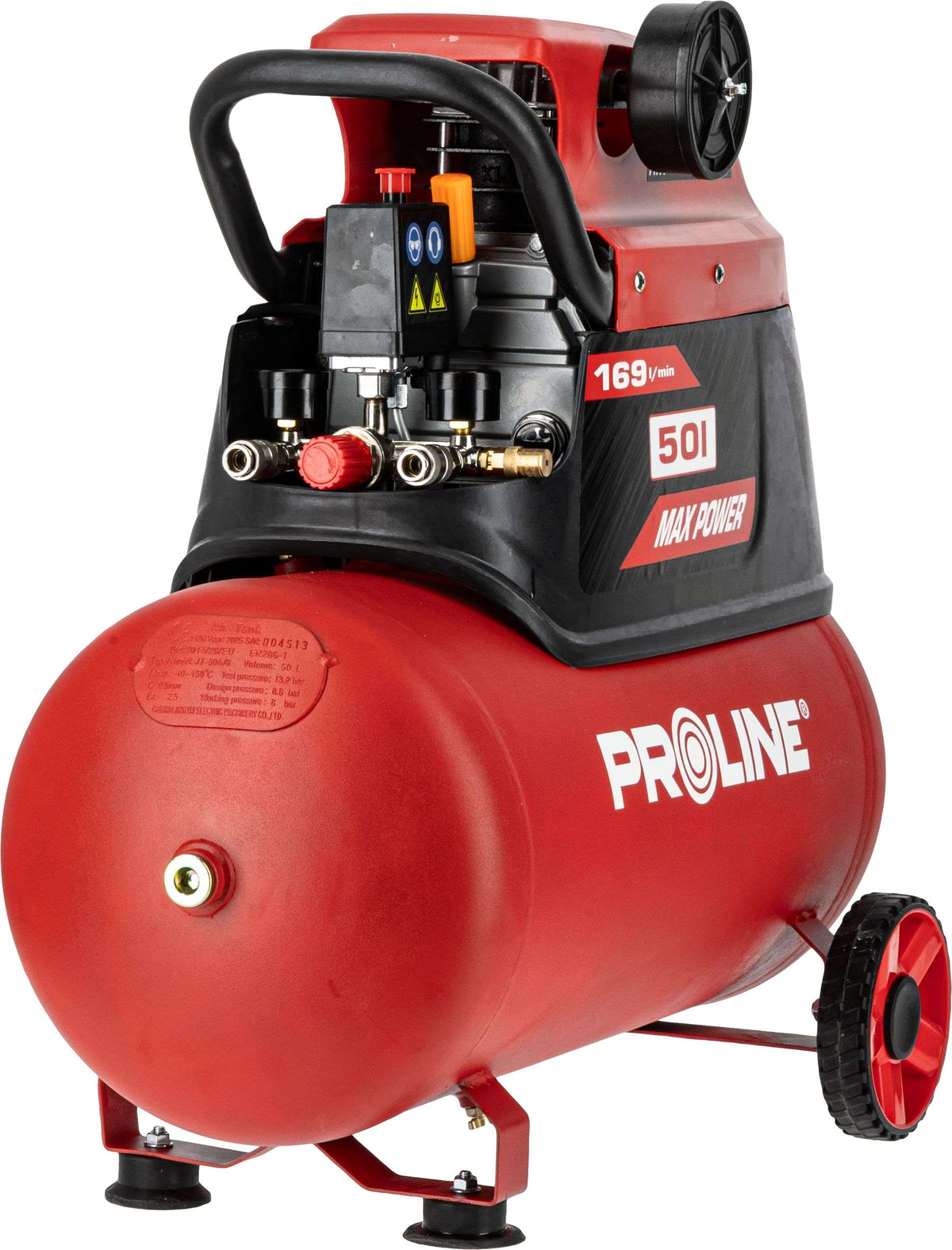 Compresor aer cu ulei, 50 L, 1500 W, 8 bar, 169 L/min, mobil PROLINE P200002