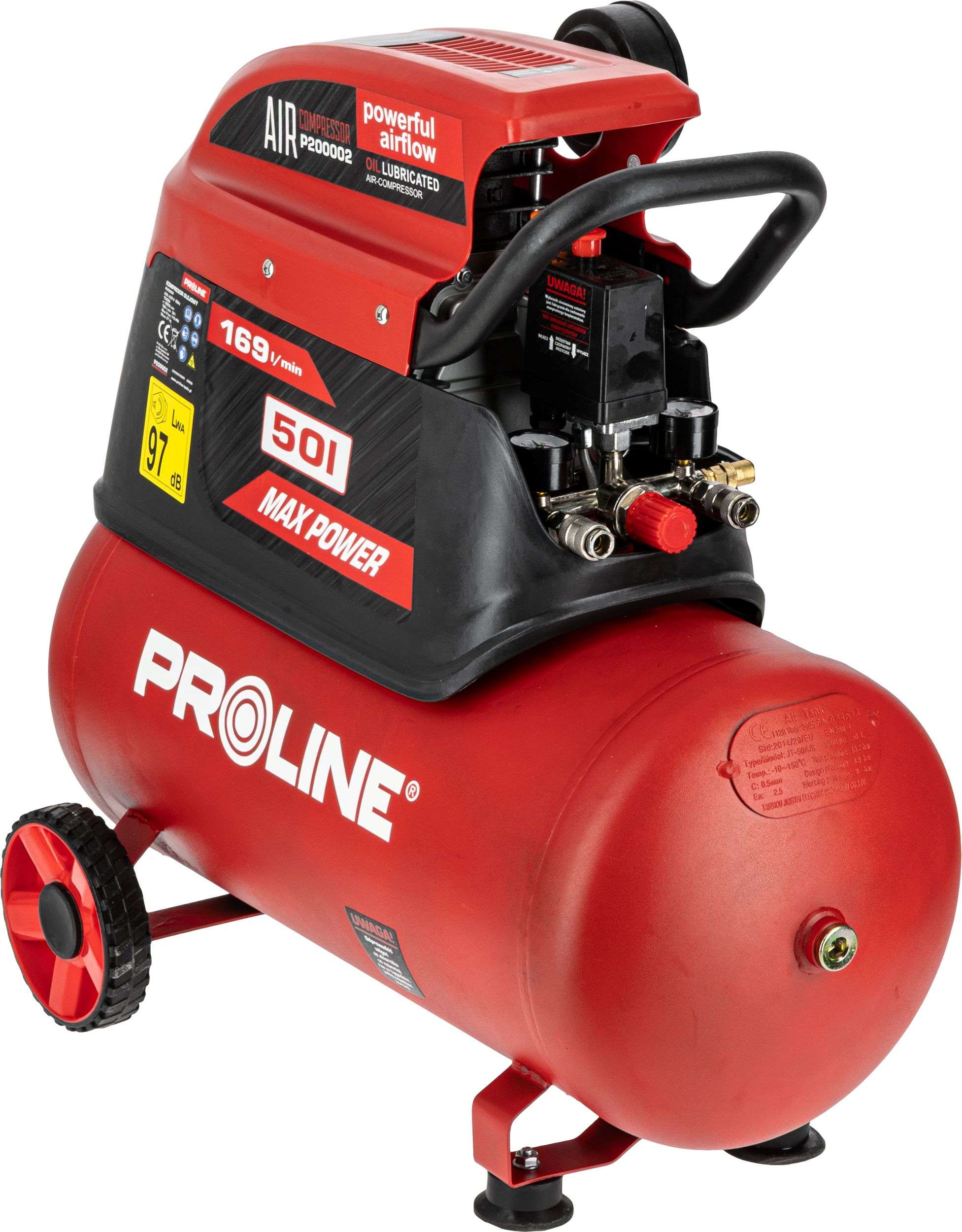 Compresor aer cu ulei, 50 L, 1500 W, 8 bar, 169 L/min, mobil PROLINE P200002