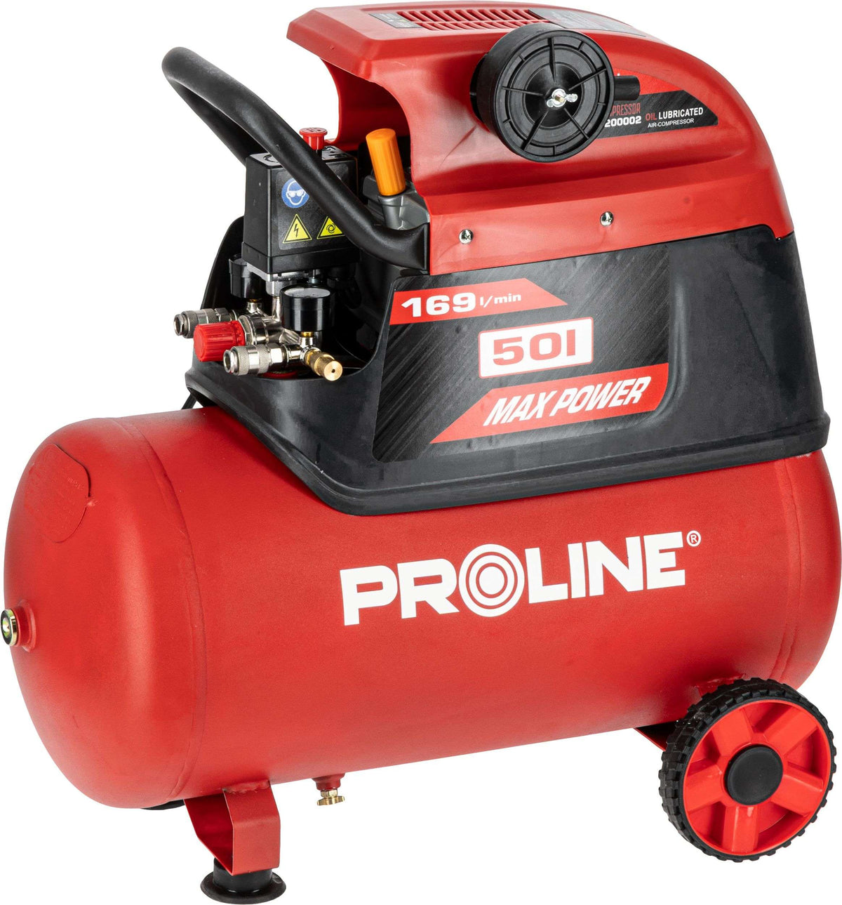 Compresor aer cu ulei, 50 L, 1500 W, 8 bar, 169 L/min, mobil PROLINE P200002