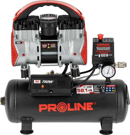 Compresor aer fără ulei, 750 W, 167 L/min, 8 bar, rezervor 9 L, super silențios PROLINE P200003