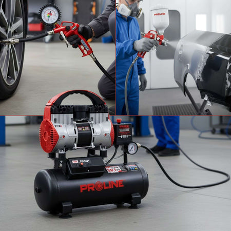 Compresor aer fără ulei, 750 W, 167 L/min, 8 bar, rezervor 9 L, super silențios PROLINE P200003