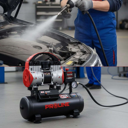 Compresor aer fără ulei, 750 W, 167 L/min, 8 bar, rezervor 9 L, super silențios PROLINE P200003