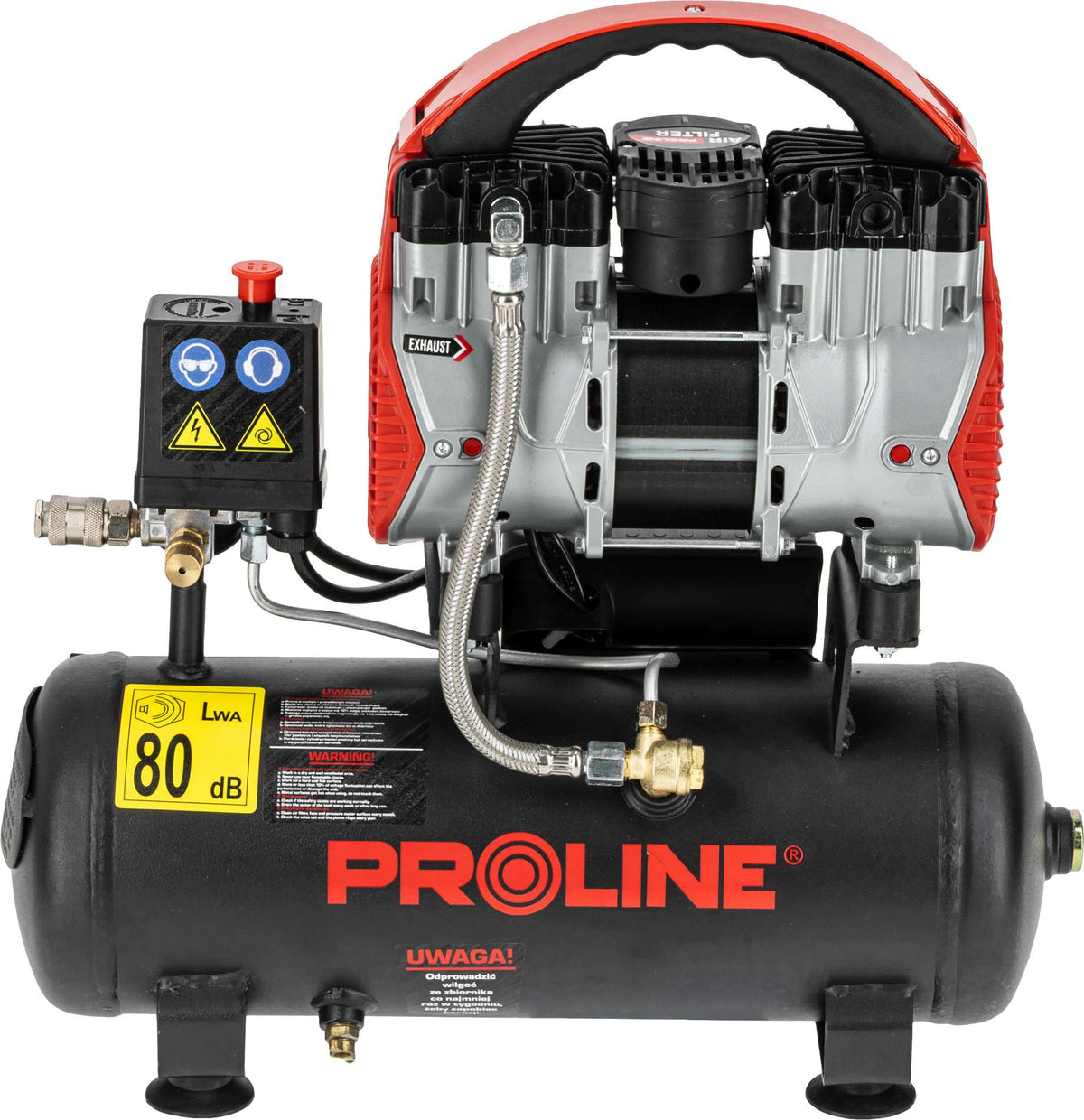 Compresor aer fără ulei, 750 W, 167 L/min, 8 bar, rezervor 9 L, super silențios PROLINE P200003