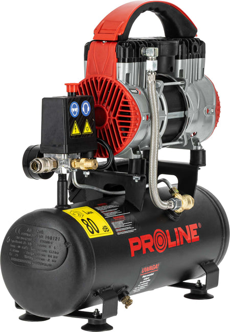 Compresor aer fără ulei, 750 W, 167 L/min, 8 bar, rezervor 9 L, super silențios PROLINE P200003
