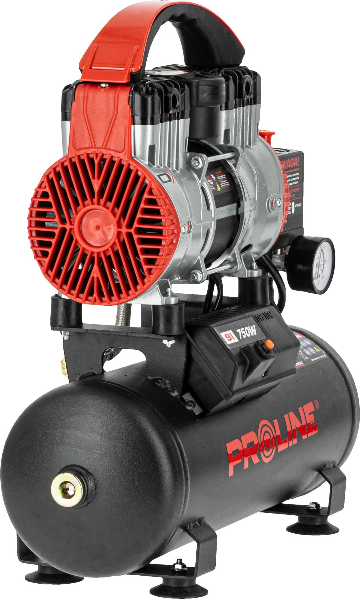 Compresor aer fără ulei, 750 W, 167 L/min, 8 bar, rezervor 9 L, super silențios PROLINE P200003