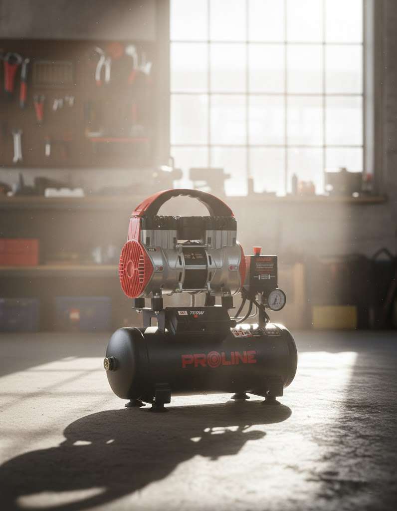Compresor aer fără ulei, 750 W, 167 L/min, 8 bar, rezervor 9 L, super silențios PROLINE P200003