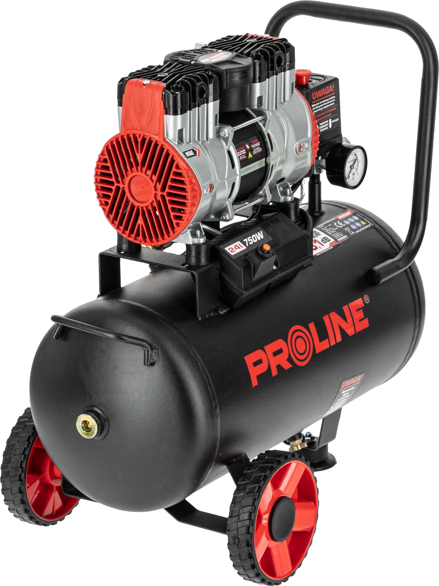 Compresor aer fără ulei, 750 W, 8 bar, 167 L/min, 24 L, silențios PROLINE P200004