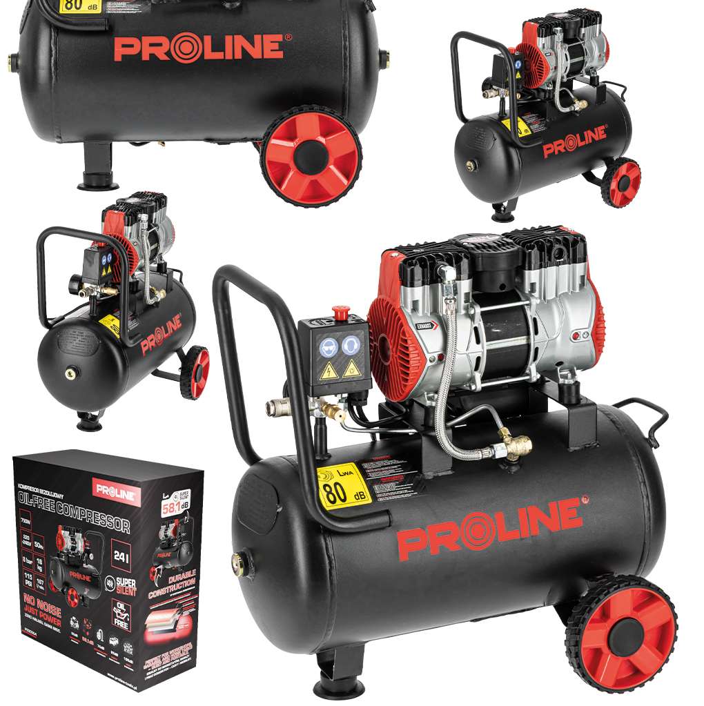 Compresor aer fără ulei, 750 W, 8 bar, 167 L/min, 24 L, silențios PROLINE P200004