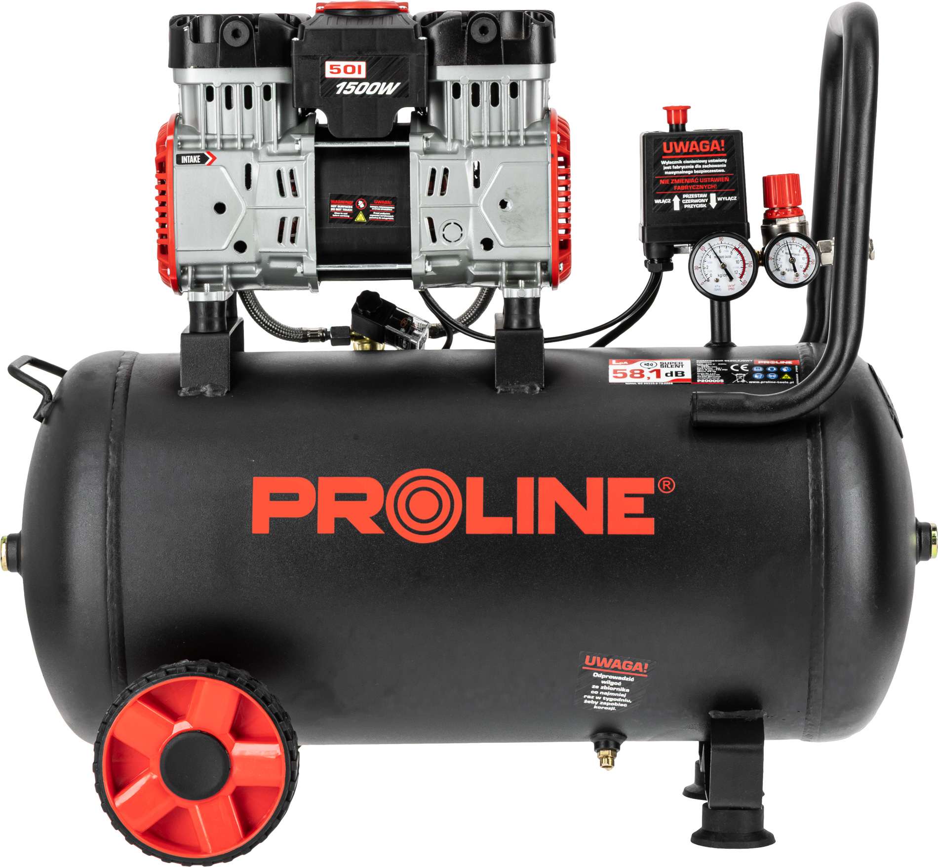 Compresor aer fără ulei, 750 W, 8 bar, 254 l/min, rezervor 50 l - Proline P200005