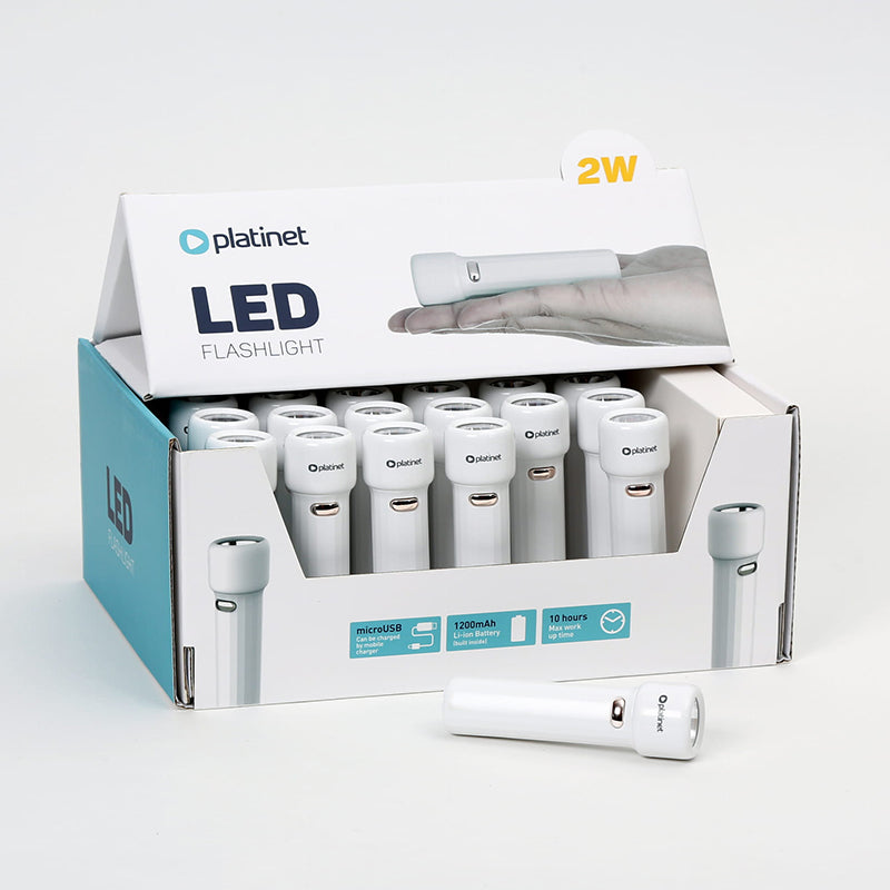 Set 30 lanterne LED albe de 2 W cu baterie de 1200 mAh și încărcare microUSB Platinet PAF8931