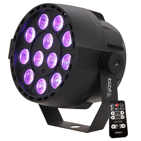 MINI PAR LED RGB 12 × 3 W cu telecomandă și DMX Ibiza Light PAR-MINI-RGB3