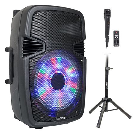 Boxa Activa 15"/38cm Iluminat Led Cu Bt/usb/sd/fm + Stand + Microfon