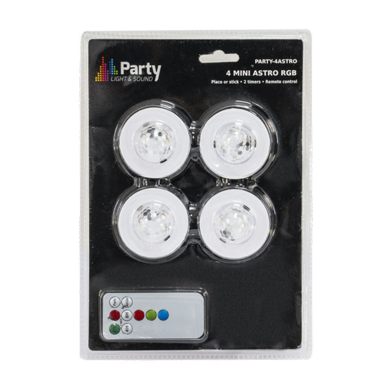 Pachet 4 mini Astro RGB cu stroboscop și telecomandă Party PARTY-4ASTRO