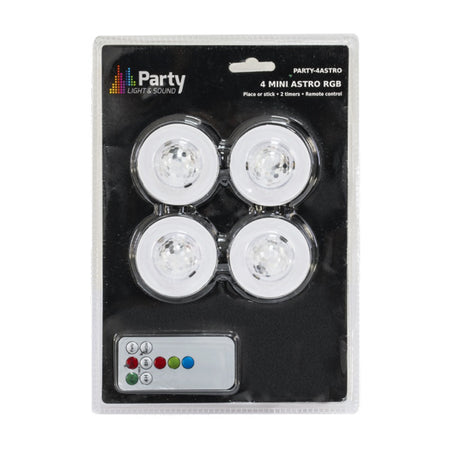 Pachet 4 mini Astro RGB cu stroboscop și telecomandă Party PARTY-4ASTRO