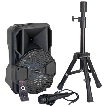 Boxă activă portabilă Party PARTY-MOBILE8 de 20 cm cu iluminare LED și Bluetooth, cu stativ și microfon