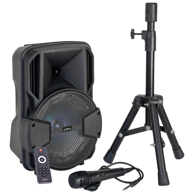 Boxă activă portabilă Party PARTY-MOBILE8 de 20 cm cu iluminare LED și Bluetooth, cu stativ și microfon