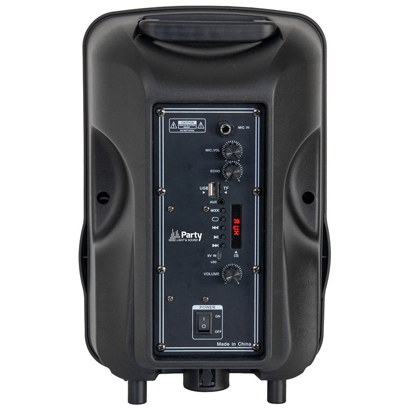 Boxă activă portabilă Party PARTY-MOBILE8 de 20 cm cu iluminare LED și Bluetooth, cu stativ și microfon