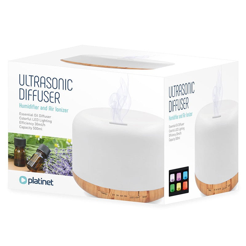 Umidificator cu ionizator și difuzor de arome cu iluminare LED și rezervor de 500 ml Platinet PDLAD12W