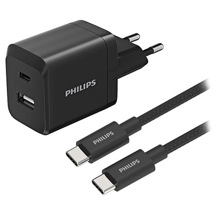 Încărcător de rețea dual USB-A și USB-C de 45 W cu tehnologie GaN Philips PH-DLP5321NB