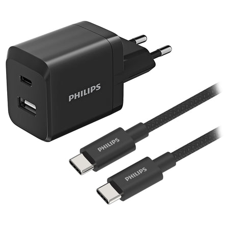 Încărcător de rețea dual USB-A și USB-C de 45 W cu tehnologie GaN Philips PH-DLP5321NB