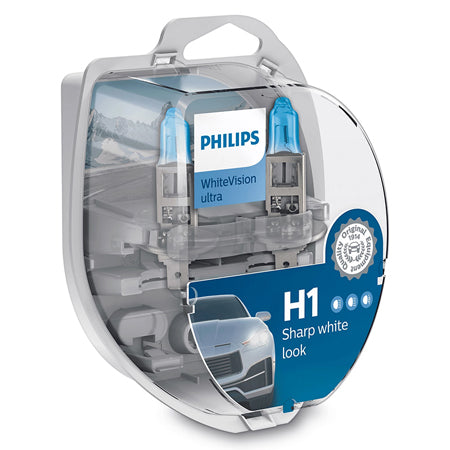 Set 2 becuri auto H1 WhiteVision Ultra cu lumină albă 3700 K, 55 W Philips PH-H1WVU