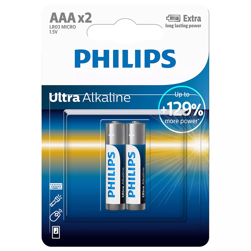 Set 2 baterii alcaline AAA Ultra Alkaline 1,5 V Philips PH-LR03E2B/10