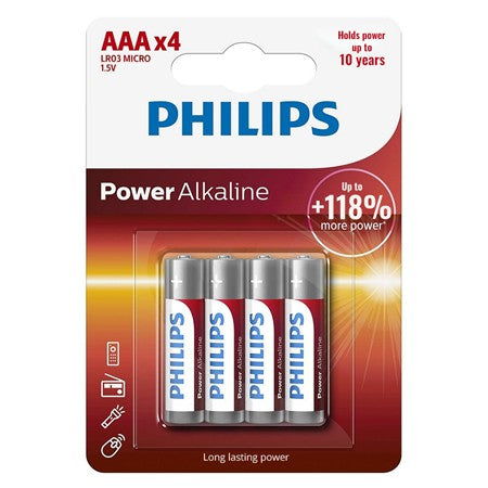 Set de baterii alcaline AAA LR03 de 1,5 V în blister cu 4 bucăți Philips PH-LR03P4B/10