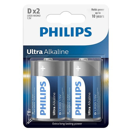 Set baterii alcaline Ultra D LR20 de 1,5 V în blister cu 2 bucăți Philips PH-LR20E2B/10