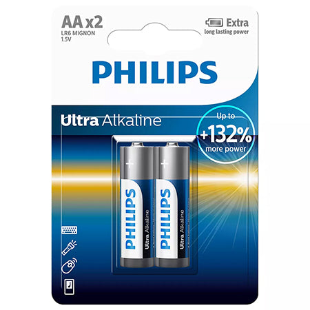 Set baterii alcaline AA LR6 Ultra Alkaline blister 2 bucăți Philips PH-LR6E2B/10