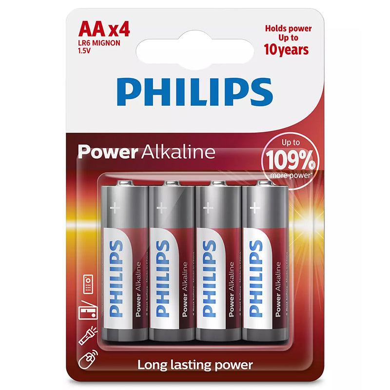 Set de baterii alcaline AA LR6 Power Alkaline de 1,5 V în blister cu 4 bucăți Philips PH-LR6P4B/10
