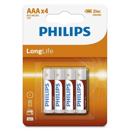 Set de baterii AAA R03 LongLife de 1,5 V în blister de 4 bucăți Philips PH-R03L4B/10