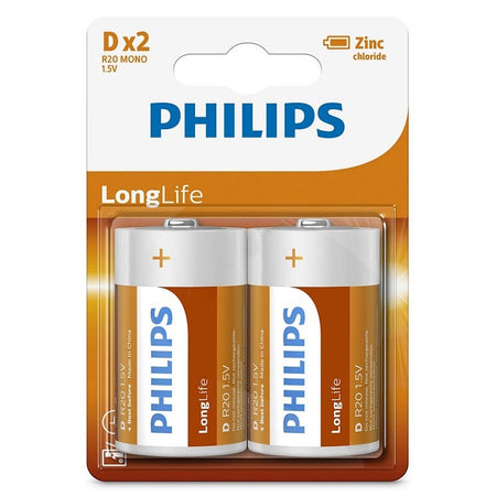 Set 2 baterii tip D R20 LongLife în blister Philips PH-R20L2B/10