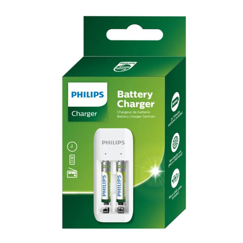 Încărcător USB pentru acumulatori AAA cu 2 acumulatori AAA 700 mAh incluși Philips PH-SCB2070NB
