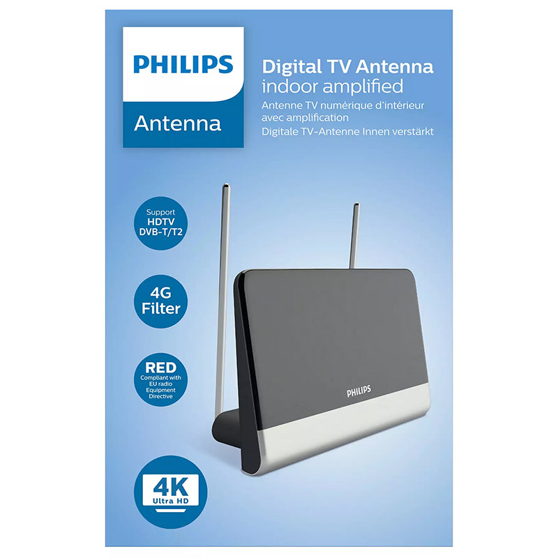 Antenă TV digitală de interior cu amplificator 48 dB pentru UHF, VHF și FM Philips PH-SDV6222