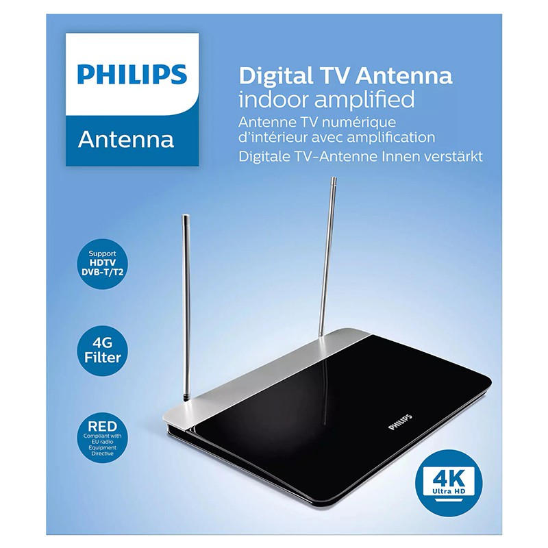 Antenă TV digitală de interior cu amplificare 47 dB și dipoli VHF/FM Philips PH-SDV6227