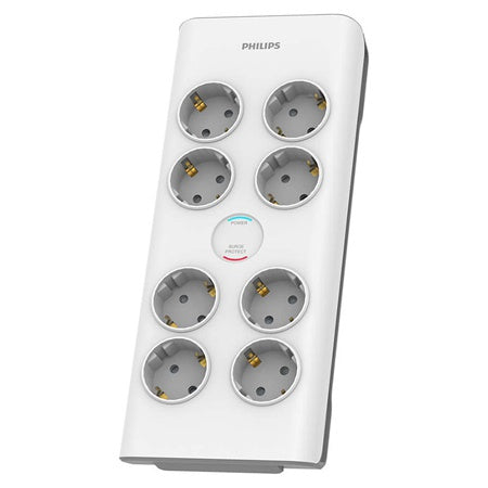 Prelungitor cu protecție la supratensiune cu 8 prize Schuko și cablu de 2 m Philips PH-SPN7080WA