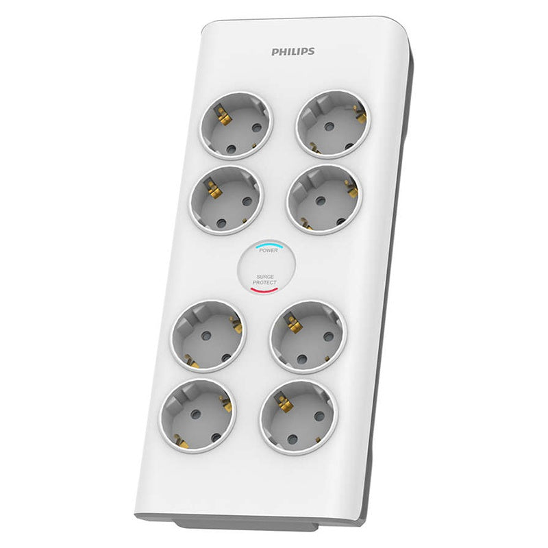 Prelungitor cu protecție la supratensiune cu 8 prize Schuko și cablu de 2 m Philips PH-SPN7080WA