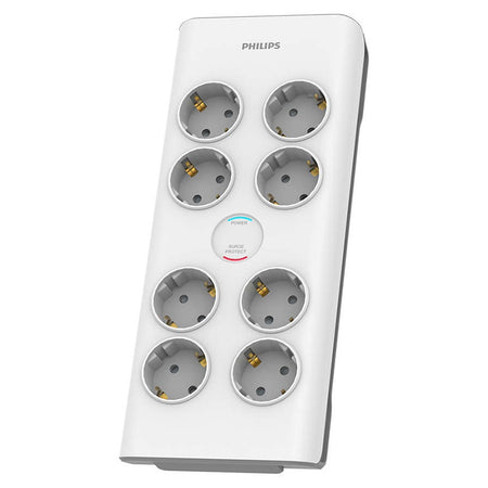 Prelungitor cu protecție la supratensiune cu 8 prize Schuko și cablu de 2 m Philips PH-SPN7080WA