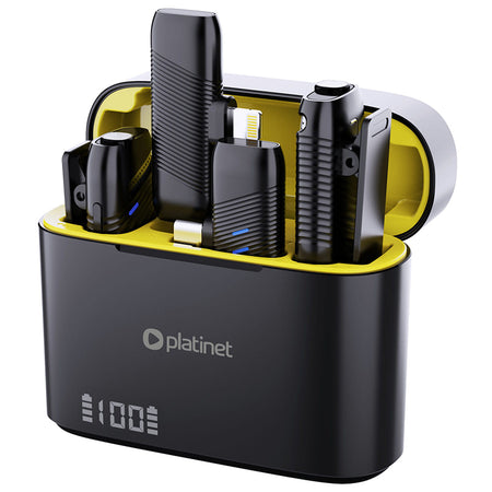 Set microfon wireless lavalieră cu 2 emițătoare și receptoare Type-C și Lightning Platinet PLMM30