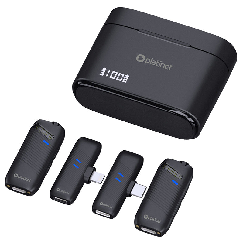 Set microfon wireless lavalieră cu 2 emițătoare și receptoare Type-C și Lightning Platinet PLMM30