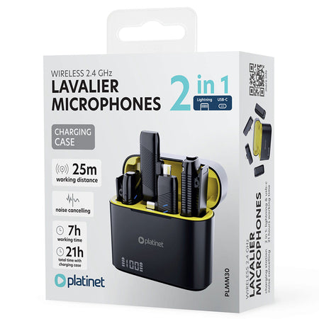 Set microfon wireless lavalieră cu 2 emițătoare și receptoare Type-C și Lightning Platinet PLMM30